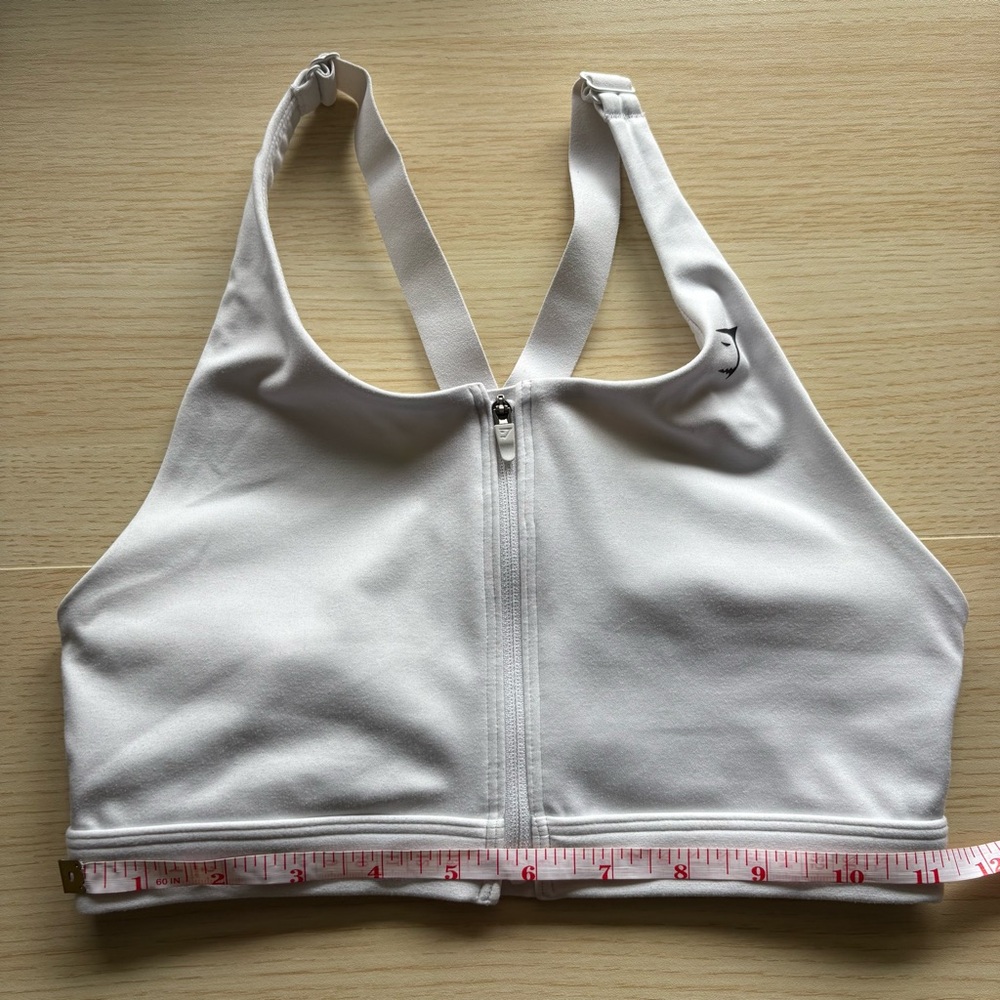 Gymshark White Zip Front Sports Bra XS Athletic Workout Crop Top Activewear - Picture 13 of 13